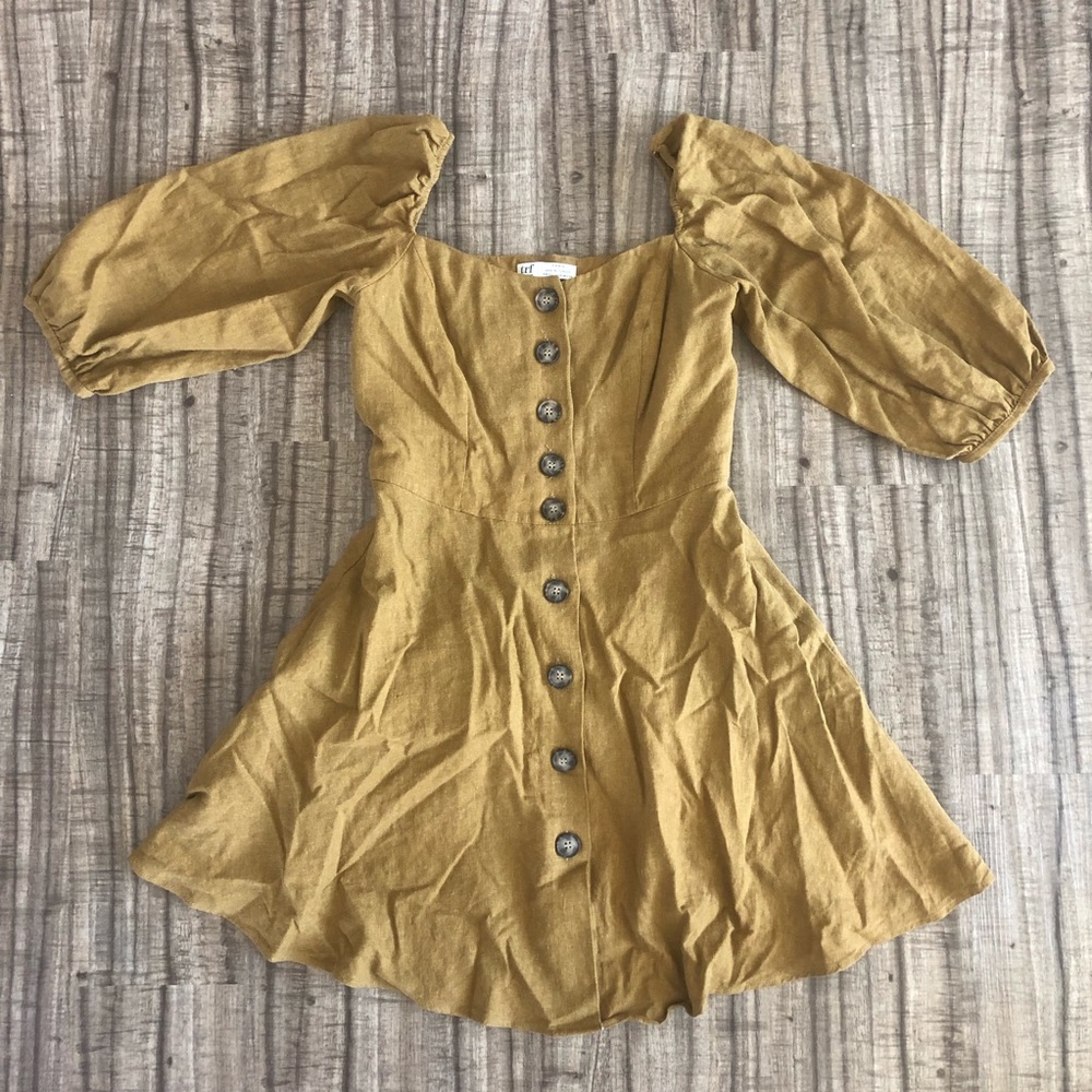 Zara Mustard Peasant Sleeve Dress Sz XS